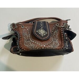 Montana West Women's Purse Western Design Crystals And Studs Brown